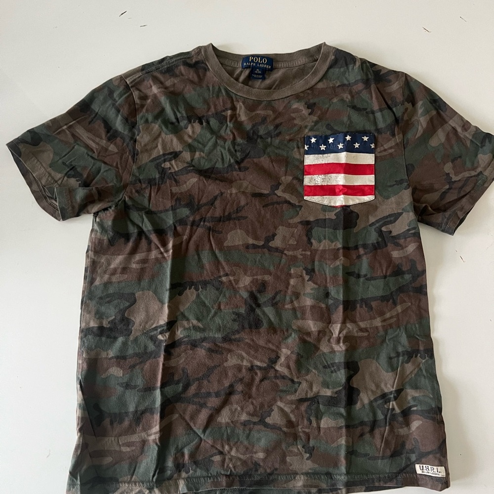 Boys Polo Ralph Lauren Camo Tshirt American Flag Pocket Size 18-20 XL KIDS